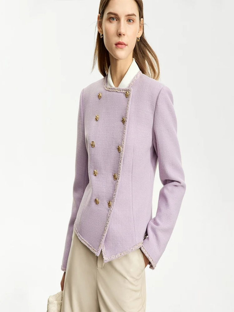 Minimalist Fashion Women Wool Coat, Spring, Fall, Winter New Retro Little Scented Crew Neck Office Lady Short Jackets Female  71 427 321 893, 888 912 818848, lilac