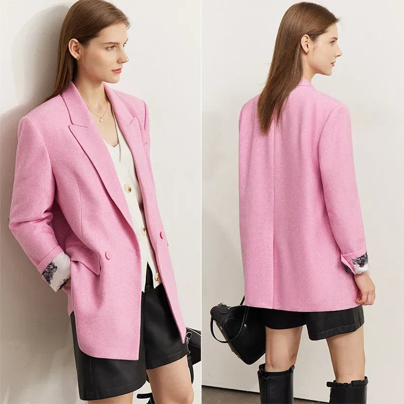 Women's Pink Blazer, Spring,Autumn New Fashion Loose Office Lady Business Outerwear Flower Inner Lining Female Tops,