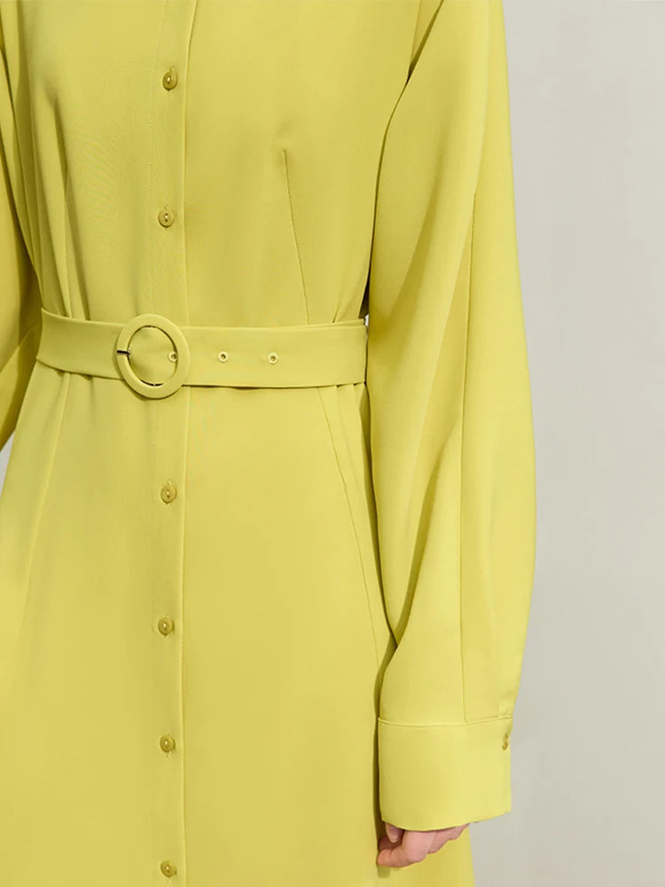  Minimalism Dresses For Women Spring New Commuter Solid Slim With Belt Lapel Long Sleeve Shirt Collar Dress71 427 321 893, 888 912 818848, mustard green