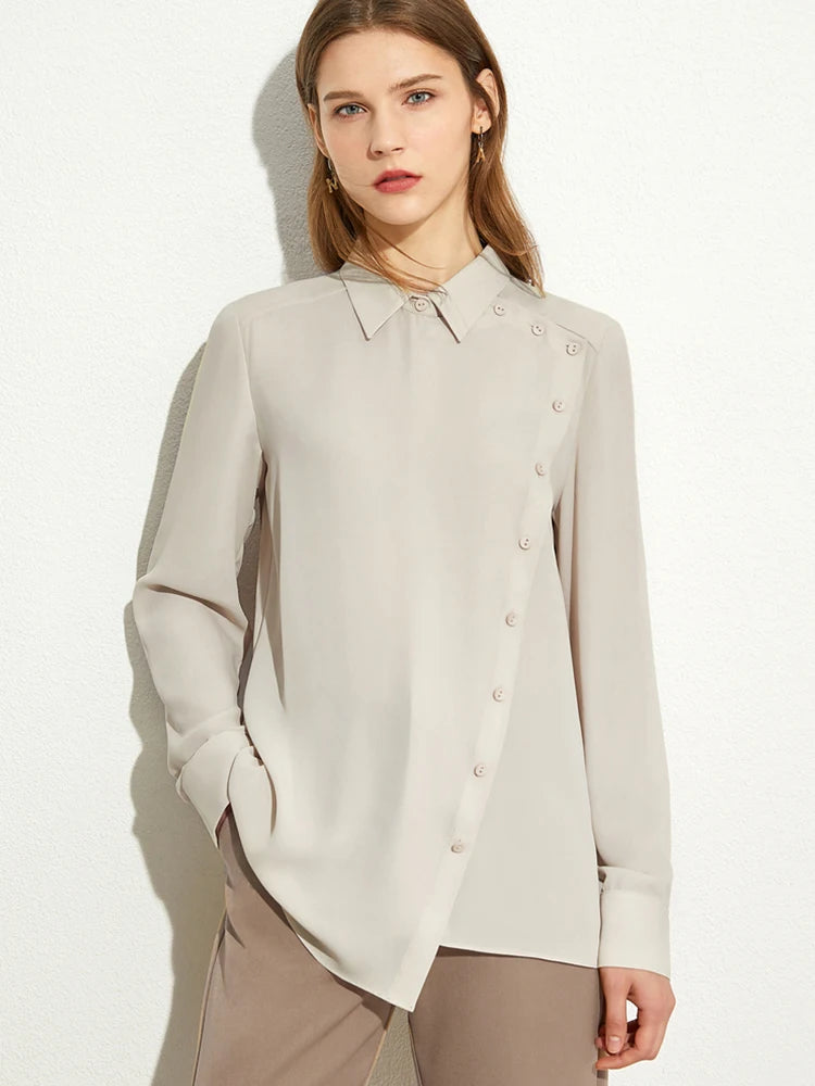 Minimalism Shirt for Women Spring Chiffon Design Sense Asymmetric Shirt Professional Long Sleeve Tops 71 427 321 893, 888 912 818848, BEIGE APRICOT