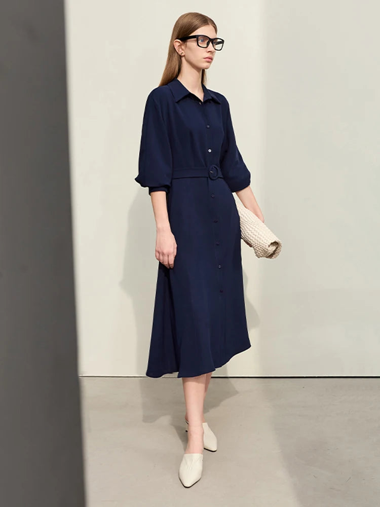  Minimalism Dresses For Women Spring New Commuter Solid Slim With Belt Lapel Long Sleeve Shirt Collar Dress71 427 321 893, 888 912 818848, purplish blue