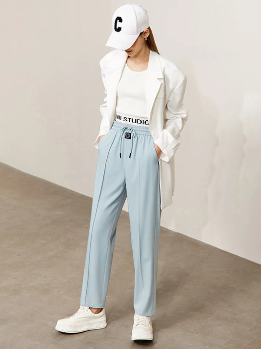 Minimalism Spring, Summer New Straight Casual Women's Pants Smile Pattern Versatile Office Lady Long Harem Pantalones  71 427 321 893, 888 912 818848, grey blue