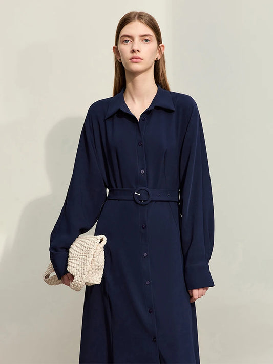  Minimalism Dresses For Women Spring New Commuter Solid Slim With Belt Lapel Long Sleeve Shirt Collar Dress71 427 321 893, 888 912 818848, purplish blue