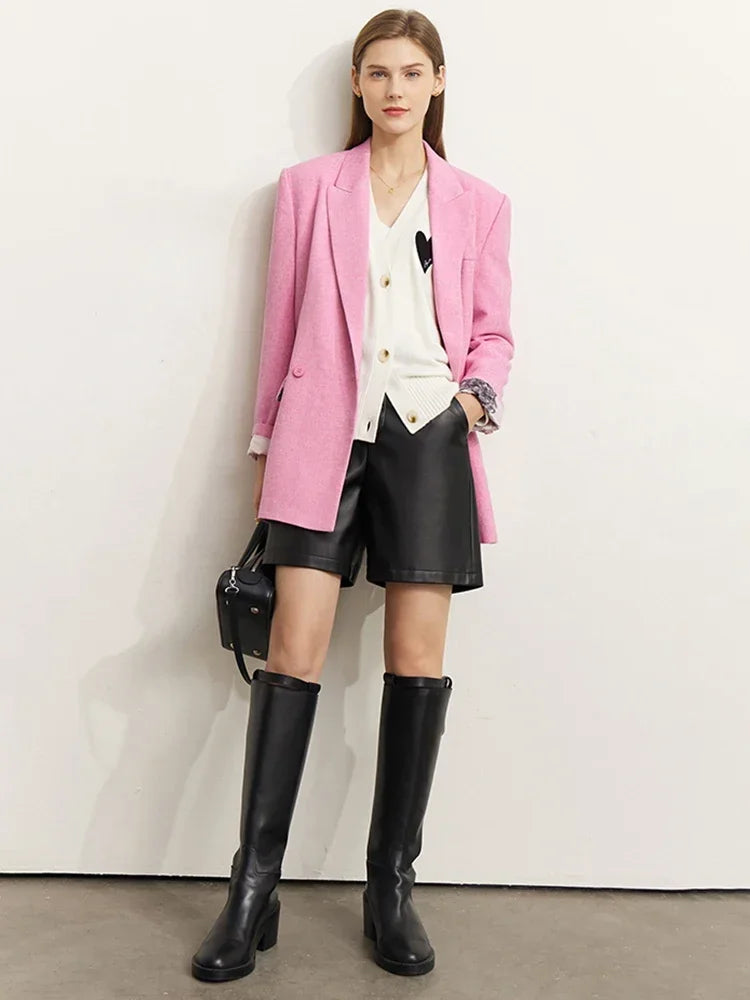 Women's Pink Blazer, Spring,Autumn New Fashion Loose Office Lady Business Outerwear Flower Inner Lining Female Tops,