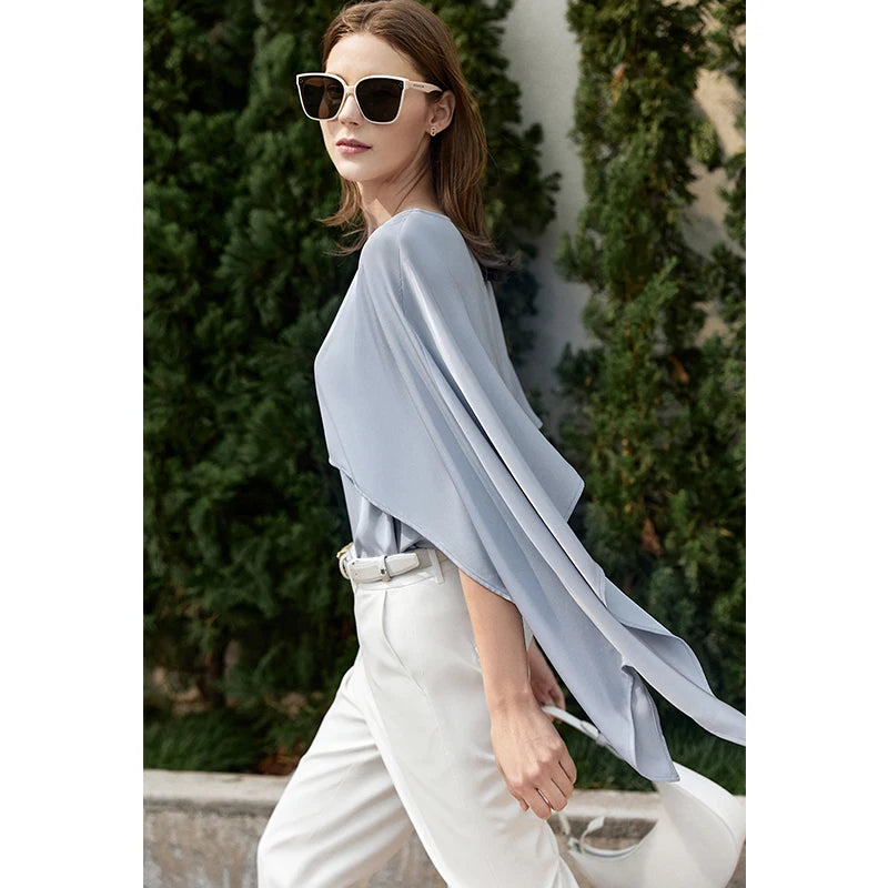 Minimalism Fashion Chic Shirts &amp; Blouses Spring Summer Office Lady Butterfly Sleeve Elegant and Youth Woman Blouses 71 427 321 893, 888 912 818848,  blue