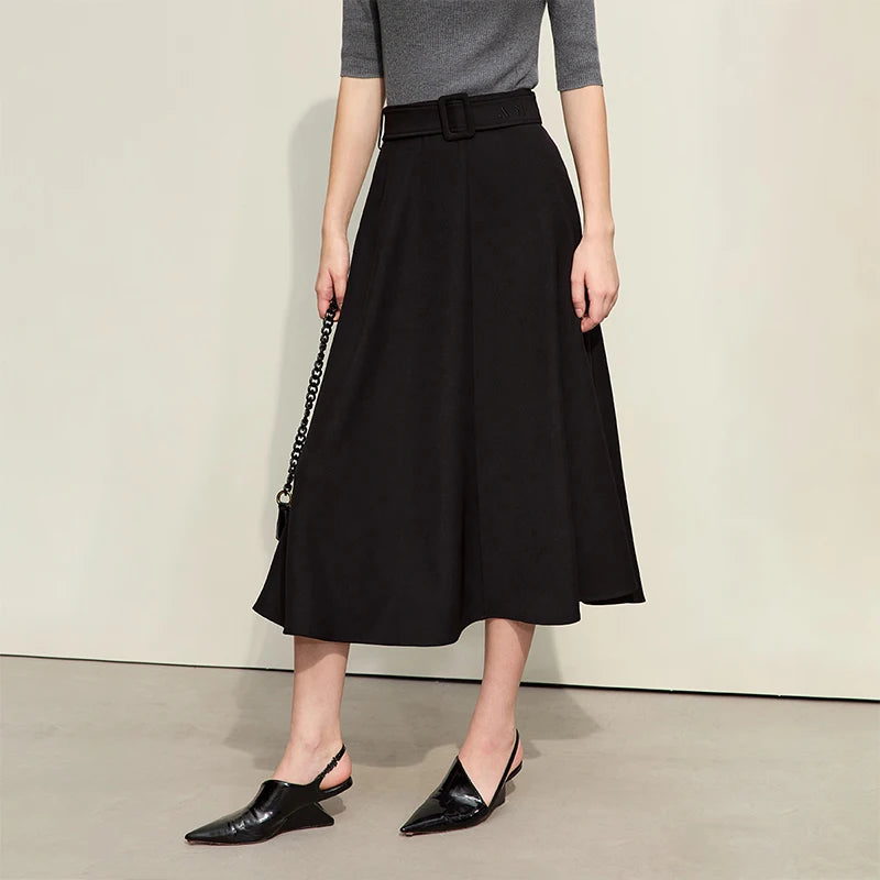 Minimalism Women's Skirts Spring&nbsp; Commuter Letter Embroidery With Belt Half-body A-line Skirt For Lady&nbsp;   71 427 321 893, 888 912 818848, black