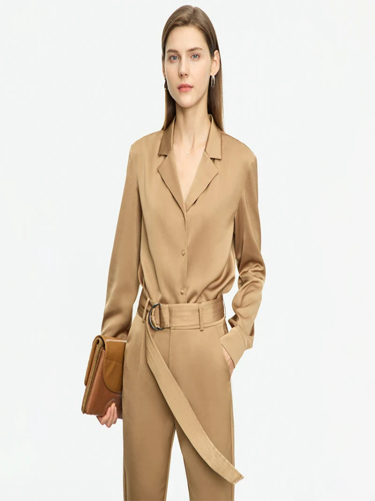  Minimalist Spring, Summet, Autumn New Fashion Women Shirt Commuter French Turn-down Collar Office Lady Solid Blouses Female   71 427 321 893, 888 912 818848, TOBACCO 