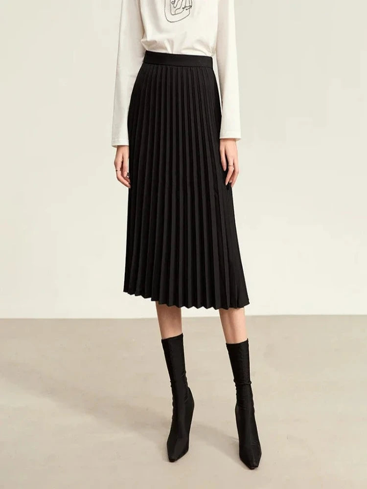  Skirts Female; Autumn New Loose Thin A Line Heavy Pleated Commuter Casual Solid Skirt For Women 71 427 321 893, 888 912 818848,  black