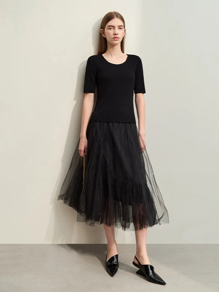 Minimalism; Spring New Fairy Style Woman's Fluffy Skirts Multi-layer Mesh A-line Half-body Skirt French SkirT  71 427 321 893, 888 912 818848, black