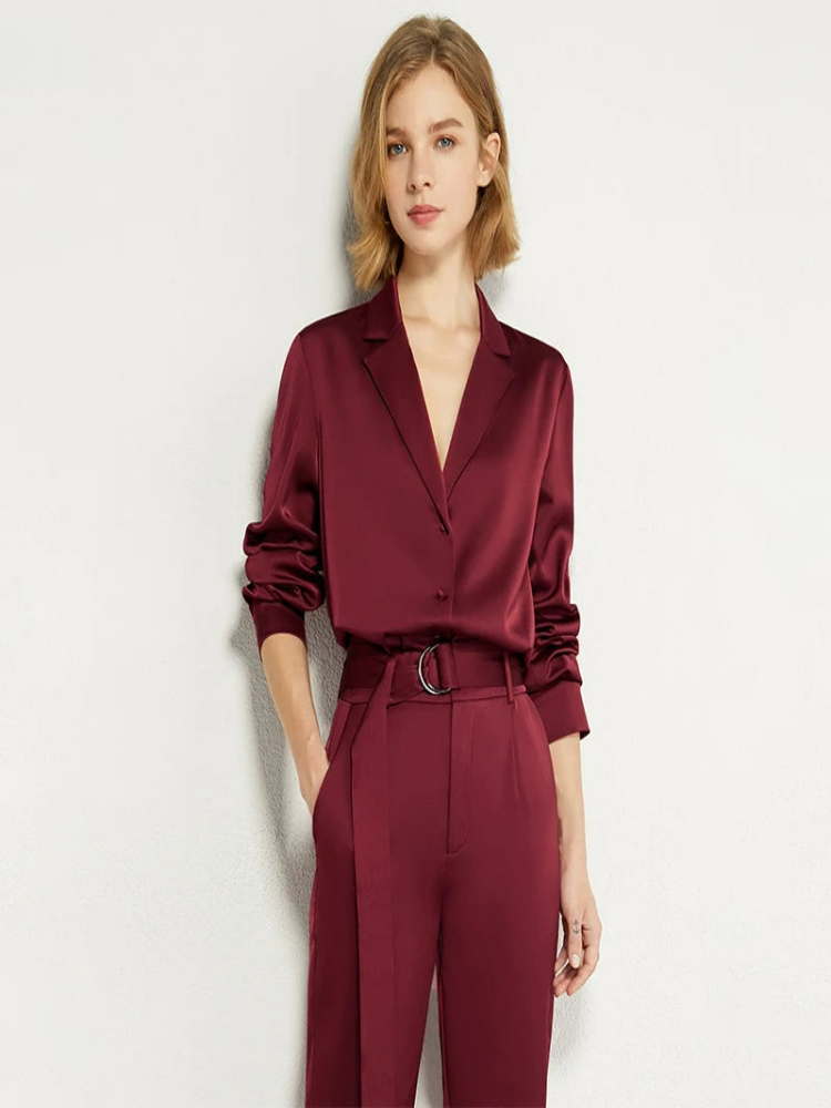  Minimalist Spring, Summet, Autumn New Fashion Women Shirt Commuter French Turn-down Collar Office Lady Solid Blouses Female   71 427 321 893, 888 912 818848, BORDEAUX RED