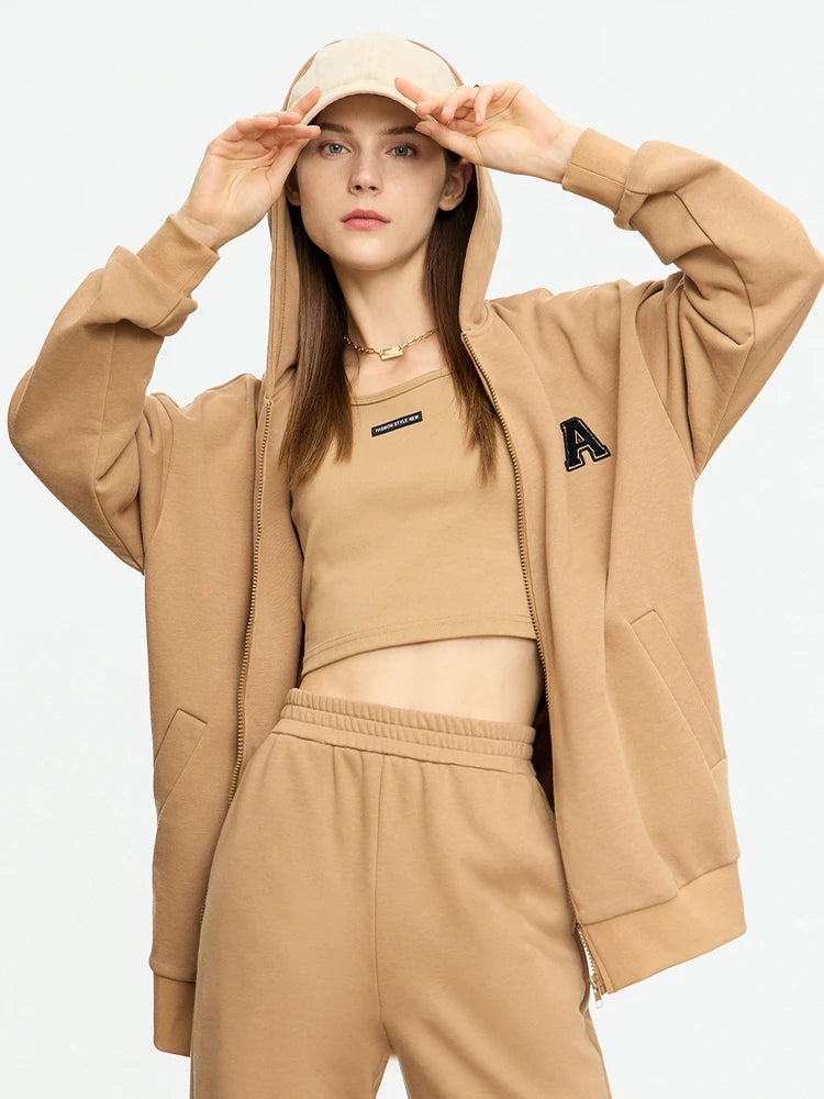  Minimalism, Spring, Autumn Matching Sets New Hooded Zipper Coat Casual Jacket Loose Trousers Suit Women Fashion Pant 71 427 321 893, 888 912 818848, camel