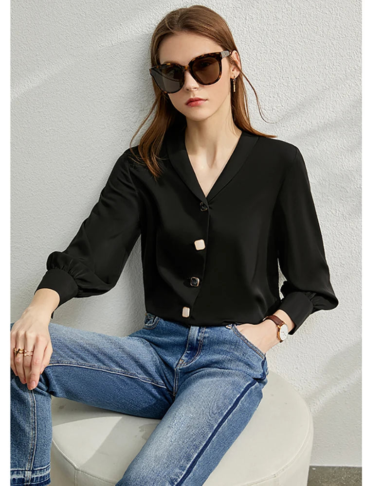 Minimalism Blouse Women Spring Vneck Solid Chiffon Blouse Office Lady Casual Shirts Elegant Blusas FemalE 71 427 321 893, 888 912 818848, BLACK