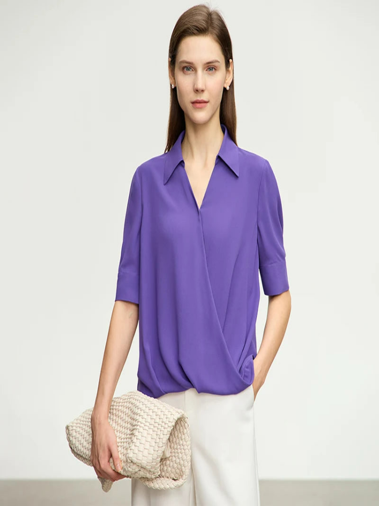  Minimalism Fashion Woman Shirts New Turn-down Collar Chiffon Blouse Half Sleeve Top Women's Shirts & Blouses  71 427 321 893, 888 912 818848,  PURPLE