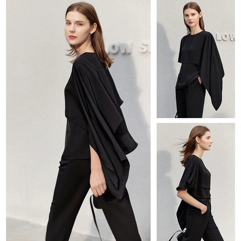 Minimalism Fashion Chic Shirts &amp; Blouses Spring Summer Office Lady Butterfly Sleeve Elegant and Youth Woman Blouses 71 427 321 893, 888 912 818848, black