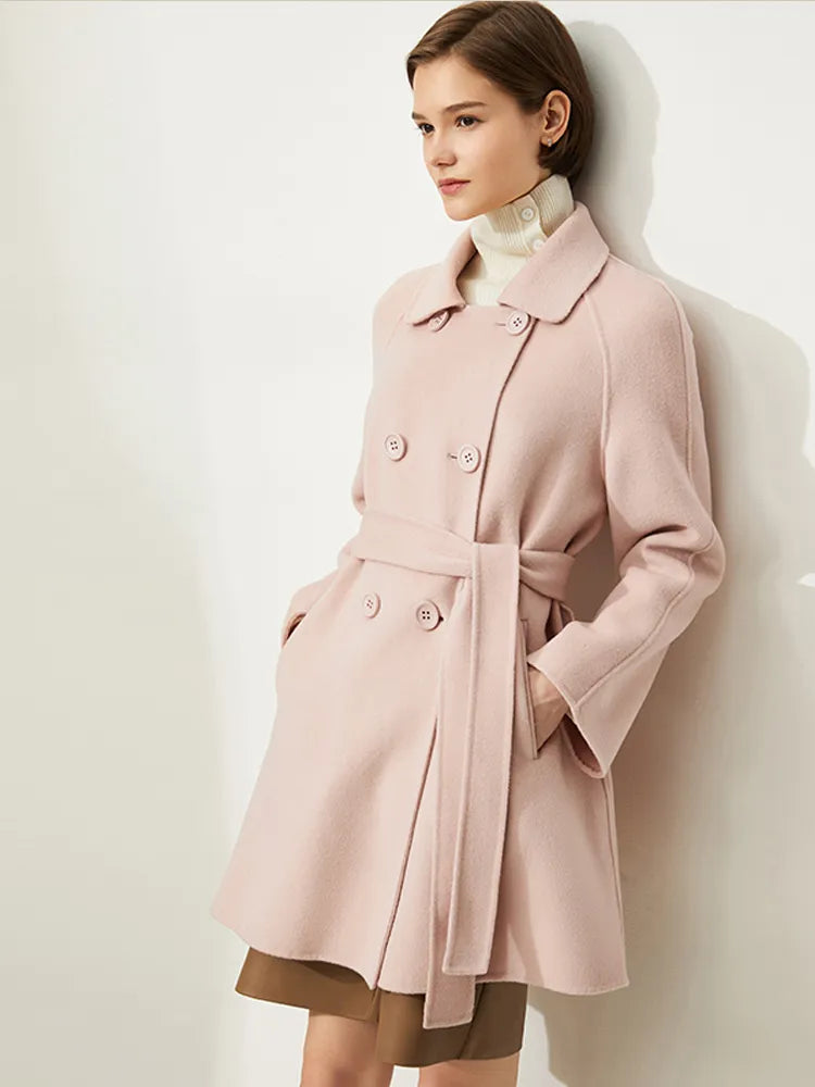 Minimalism Winter Woolen Coat For Women Elegant 100% Wool Double-sided Jackets Women's Blend Coat Female Overcoat . pink